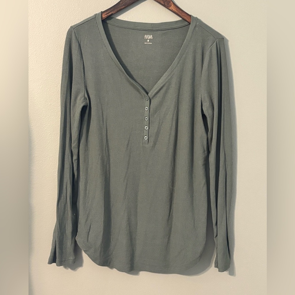 Olive Long Sleeve Henley Top